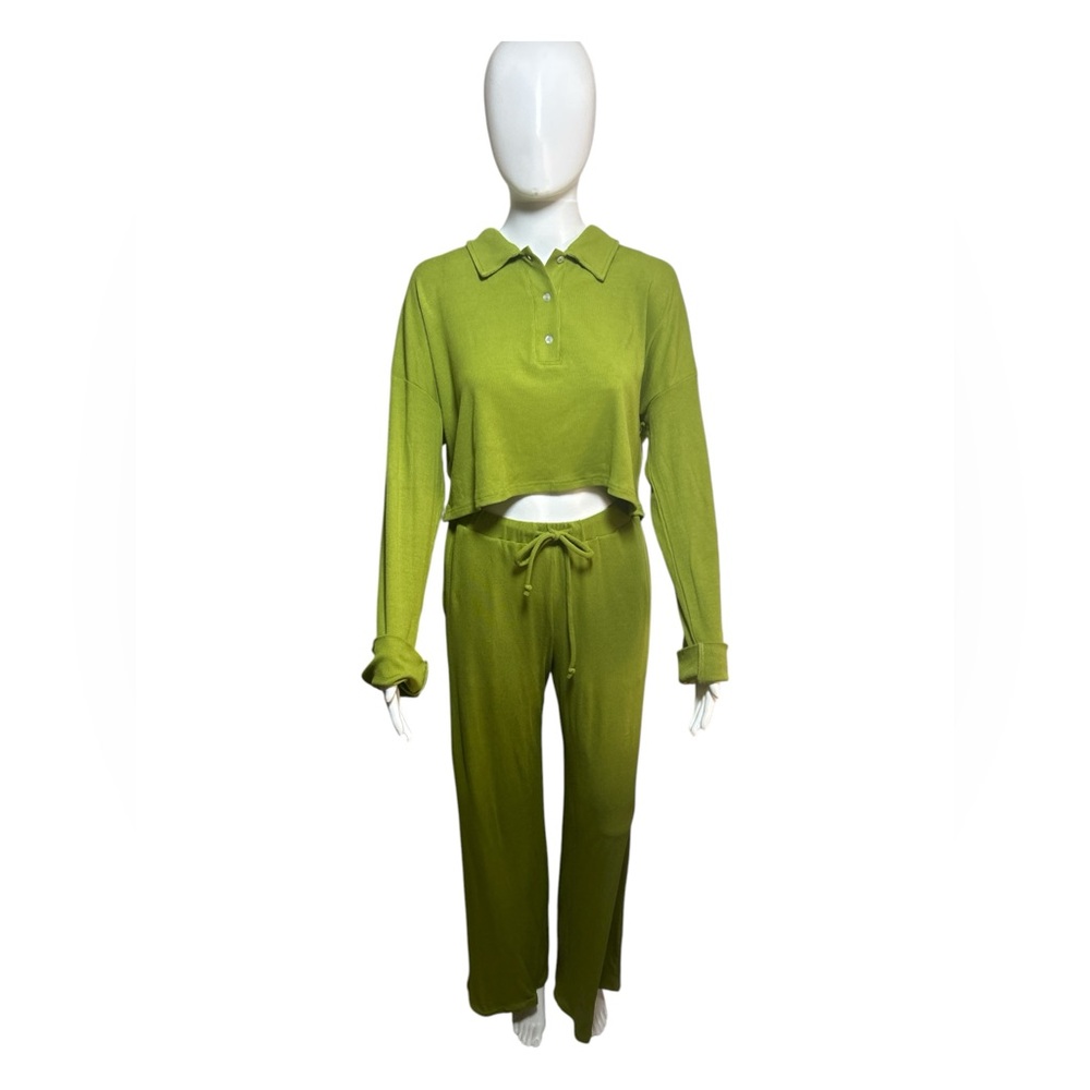 Riot swim Cropped Polo Lounge Set - Olive Green Women’s Pants & Top